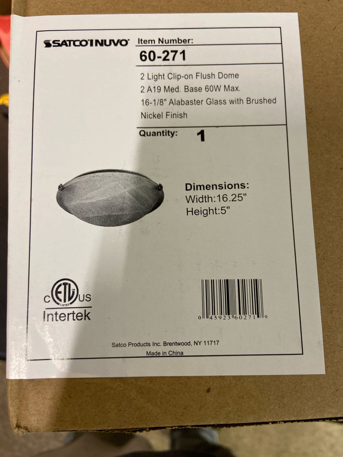 Nuvo 60/271 16-Inch Brushed Nickel Tri-Clip Flush Dome with Alabaster Glass