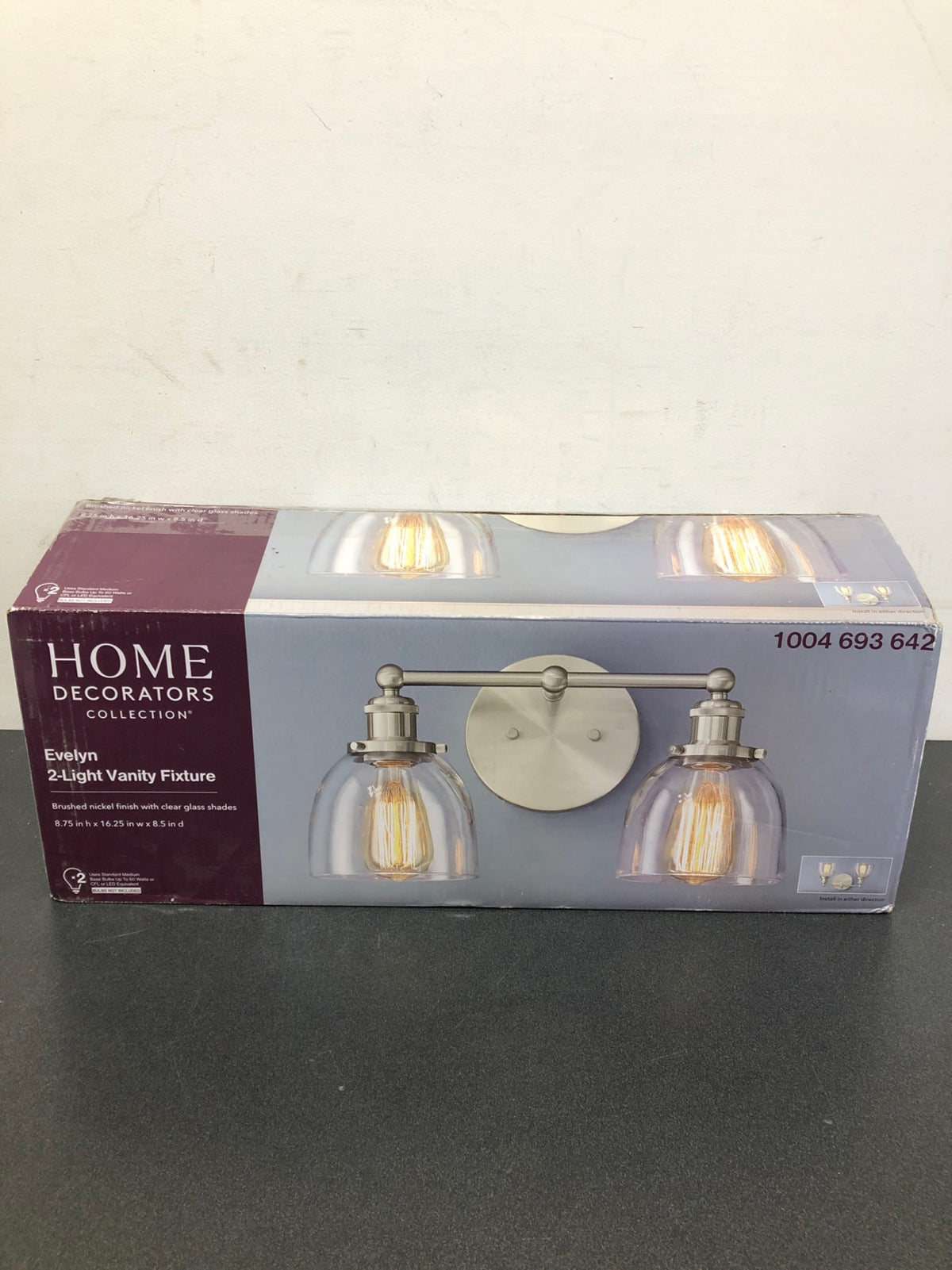 Home decorators collection HB2624-35 Evelyn 16.25 in. 2-Light Brushed Nickel Modern Industrial Bathroom Vanity Light with Clear Glass Shades