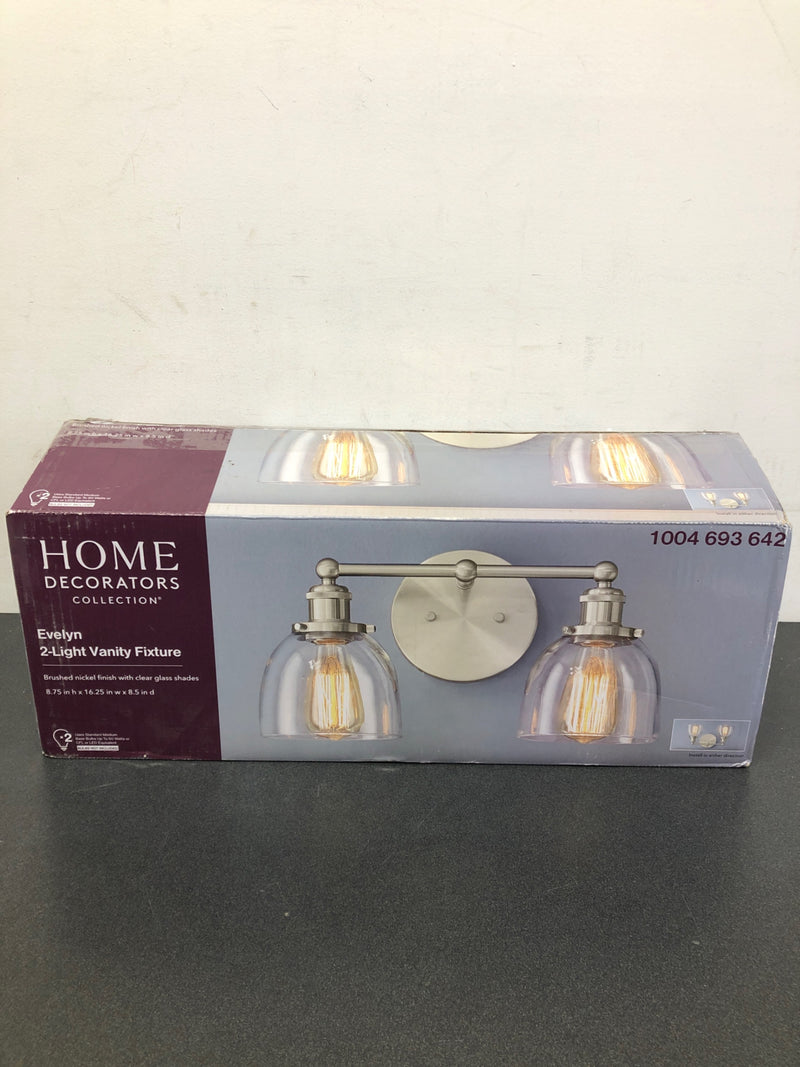Home decorators collection HB2624-35 Evelyn 16.25 in. 2-Light Brushed Nickel Modern Industrial Bathroom Vanity Light with Clear Glass Shades