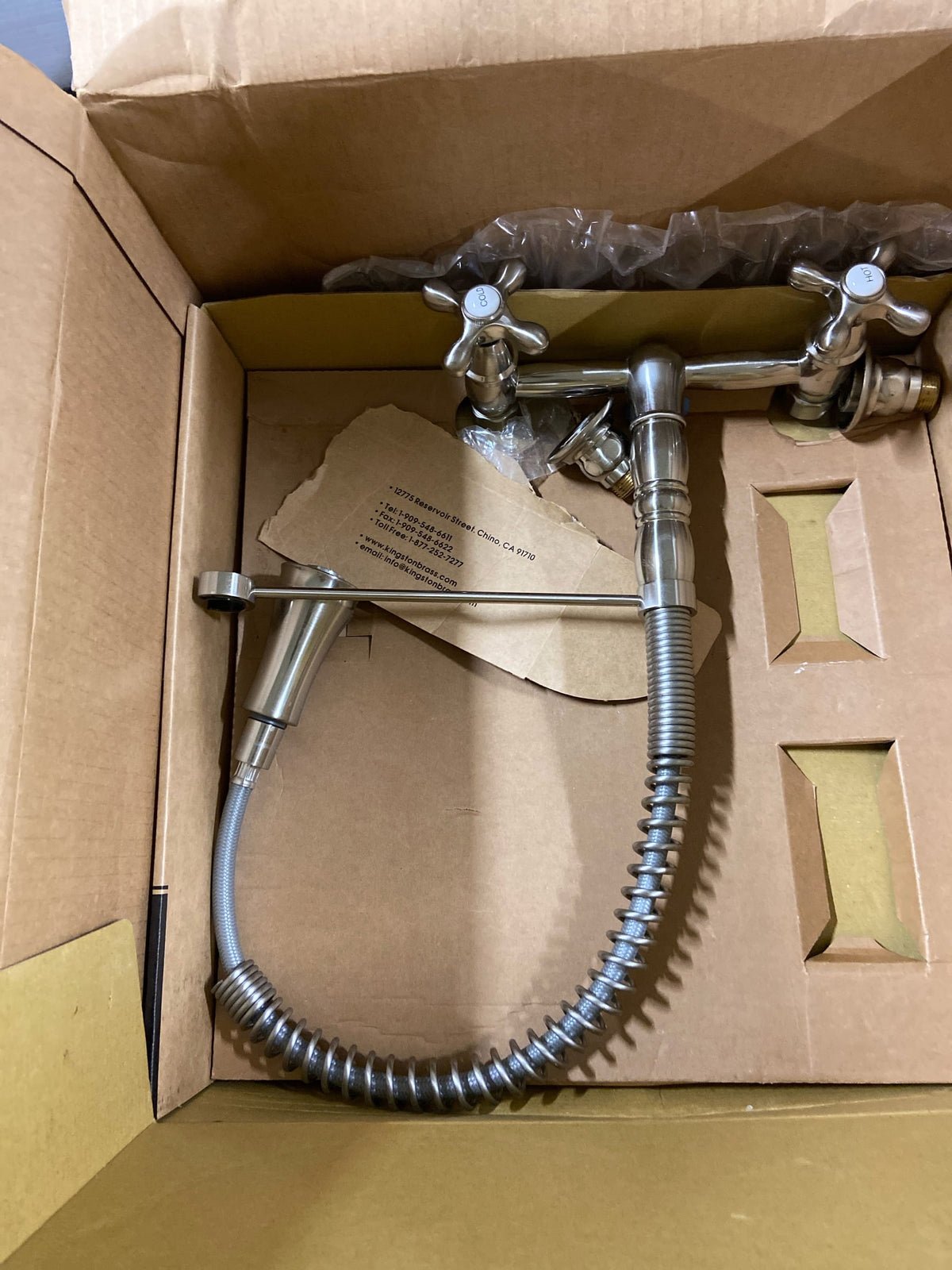 Kingston Brass GS1248AX Heritage 1.8 GPM Wall Mounted Widespread Bridge Pull Down Kitchen Faucet - Brushed Nickel