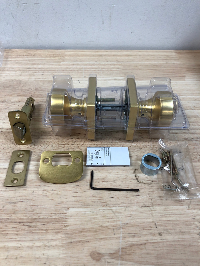 Kwikset 730PSKSQT-4 Pismo Privacy Door Knob Set with Square Rose - Satin Brass