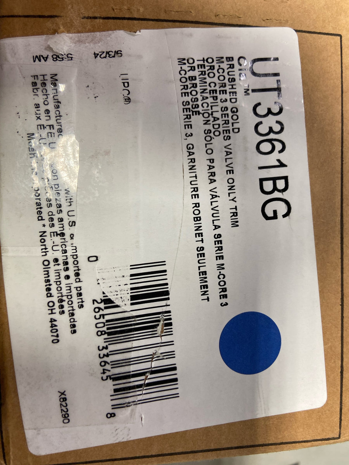 Cia UT3361BG M-CORE 3-Series 1-Handle Valve Trim Kit, Valve Required,