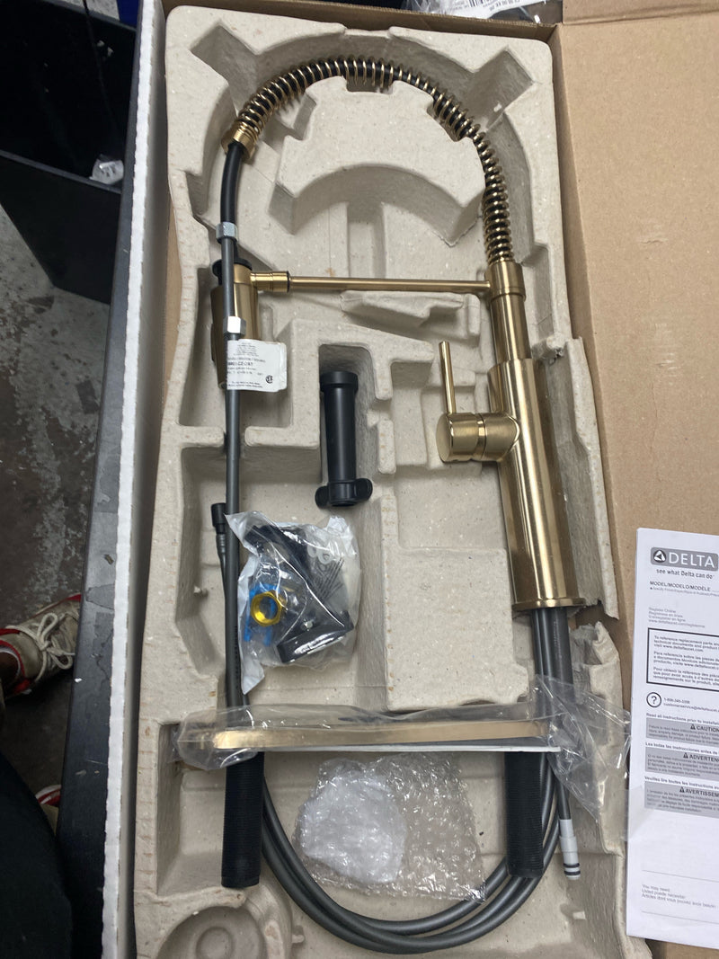 Delta 18803-CZ-DST Antoni 1.8 GPM Single Hole Pre-Rinse Pull Down Kitchen Faucet - Includes Escutcheon - Champagne Bronze