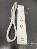 Commercial electric YLPT-131 12 ft. Braided Cord 8-Outlet Surge Protector with USB, White