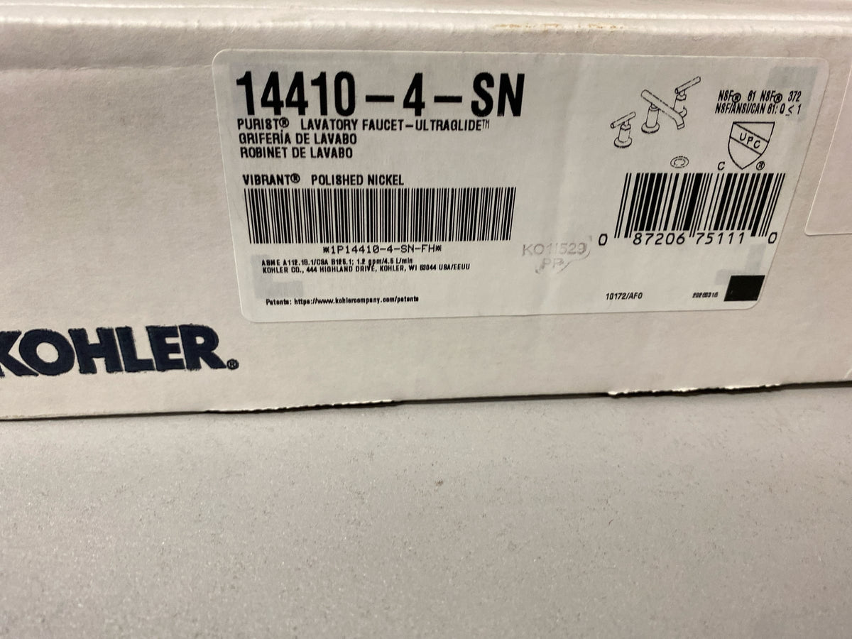Kohler K-14410-4-SN Purist 1.2 GPM Widespread Bathroom Faucet with Pop-Up Drain Assembly - Polished Nickel