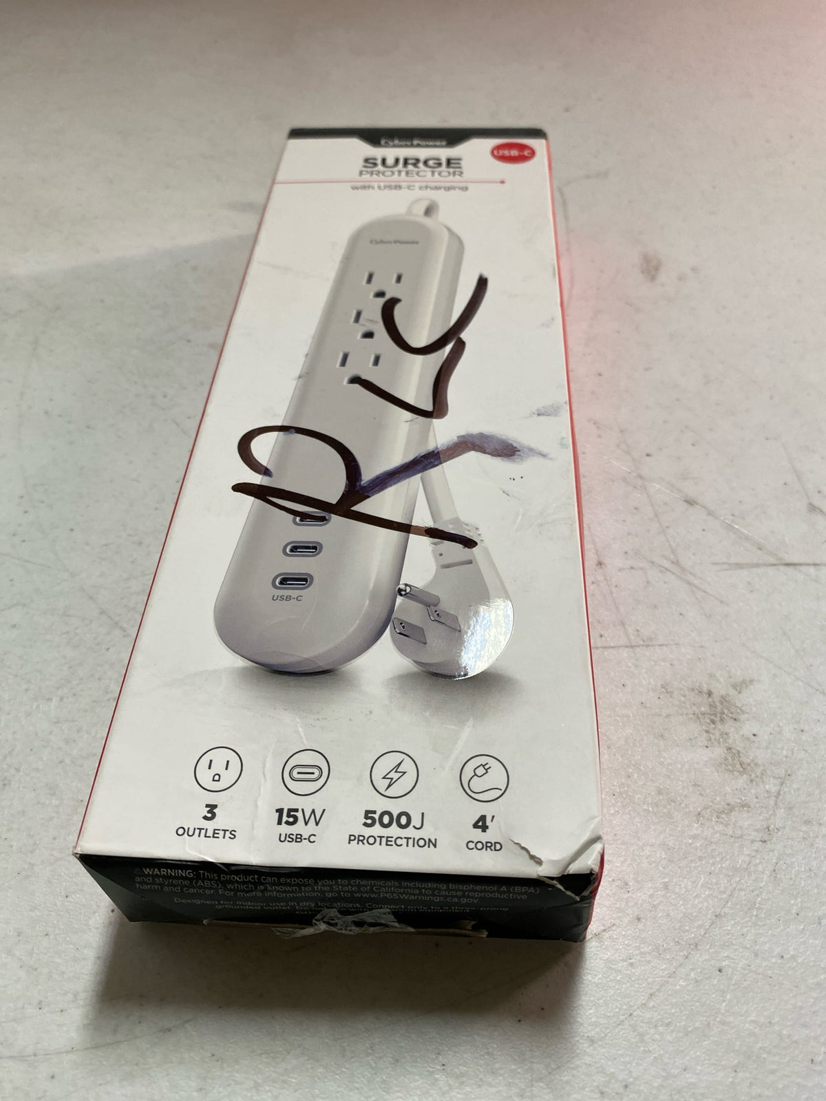 Cyberpower P304UC3 4 ft. 3-Outlet Surge Protector with 3 USB-C Ports and Cord, White