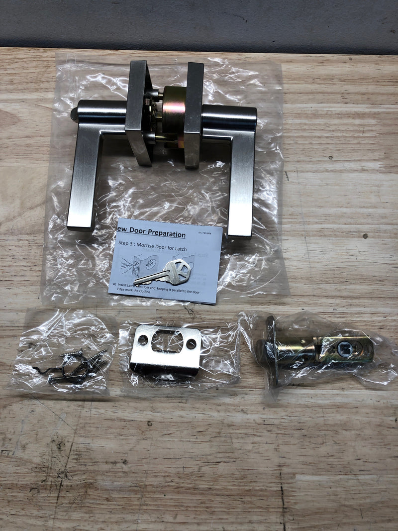 Miseno MLK1022 Lorton Flat Bar Single Cylinder Keyed Entry Door Lever Set - Satin Nickel