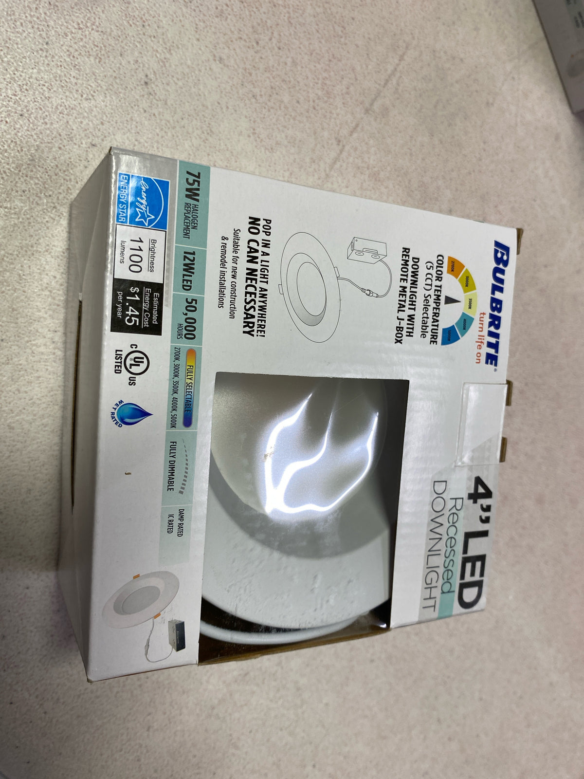 Bulbrite 773301 - LED12RECJBOXDL/4/5CCT/827-850/WHRD/D LED Recessed Can Retrofit Kit with 4 Inch Recessed Housing