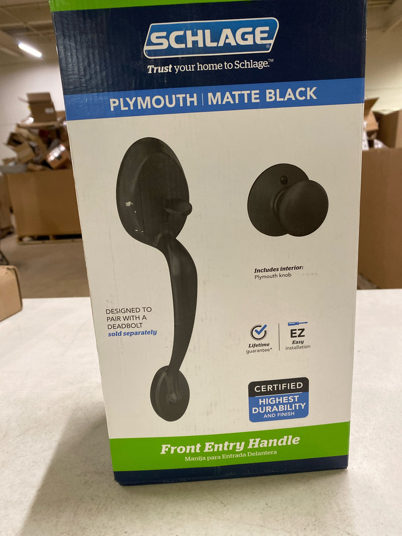 Schlage FE285 G PLY 622 Plymouth Matte Black Door Handleset Grip with Plymouth Door Knob