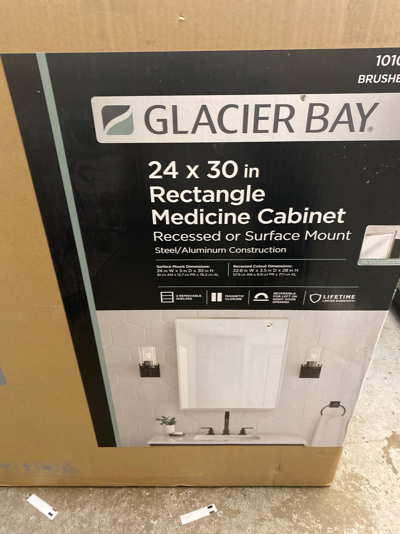 Glacier bay ENRST24HD 24 in. W x 30 in. H Rectangular Brushed Nickel Medicine Cabinet with Mirror