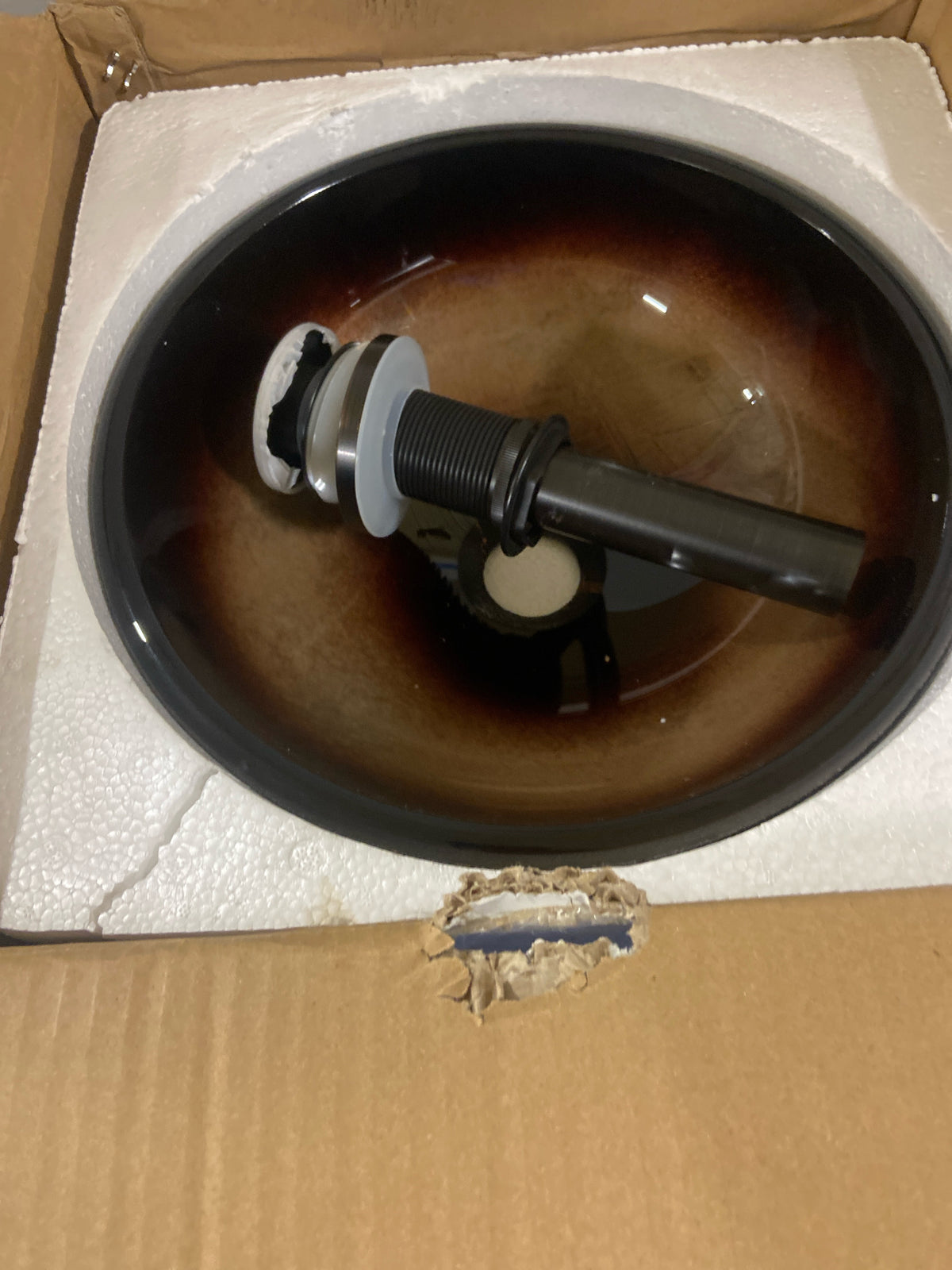Miseno MVS-NOHP-G008-12ORB Sanguinello 12" Circular Glass Vessel Bathroom Sink and Drain Assembly - Brown / Oil Rubbed Bronze Drain