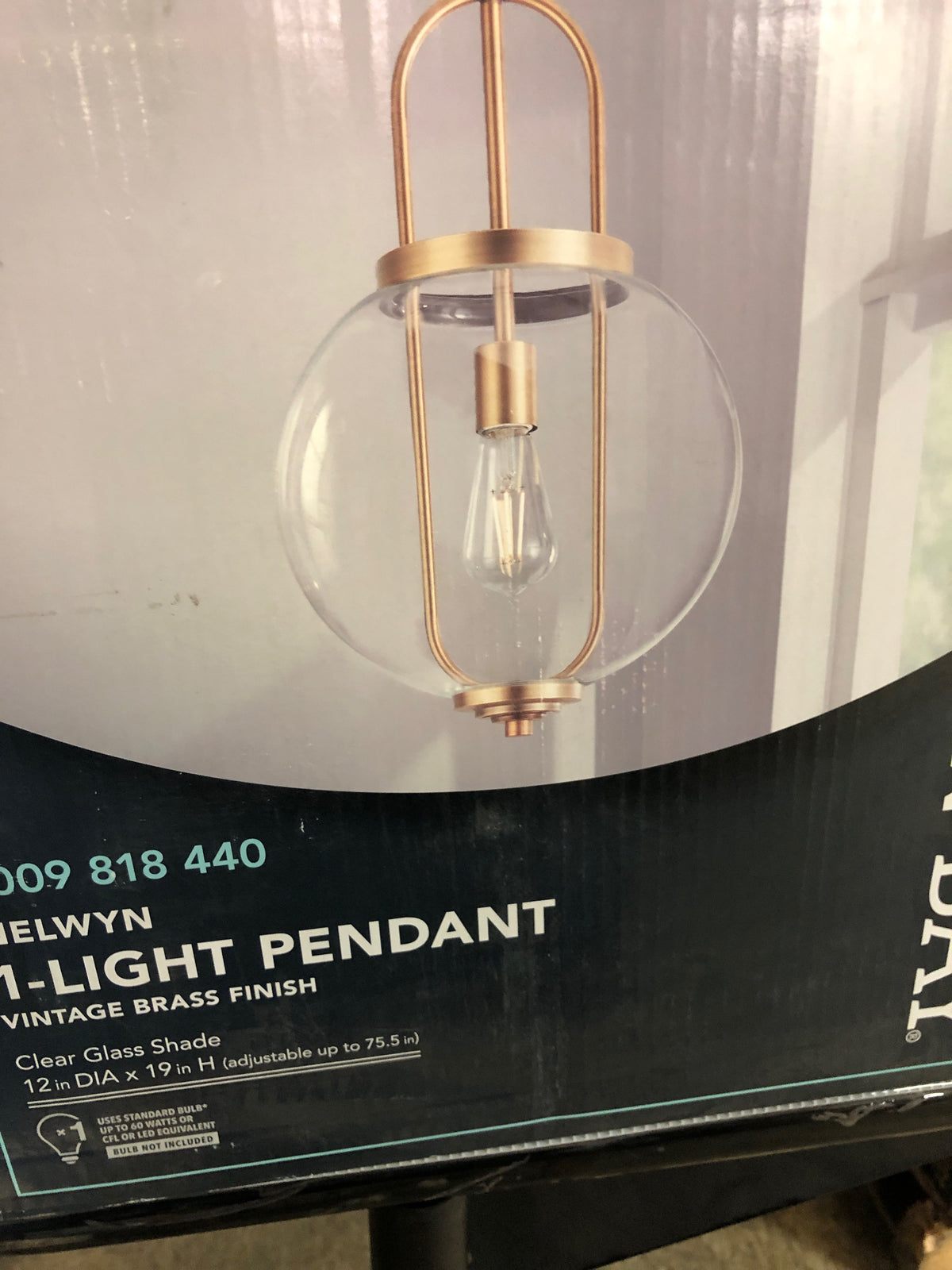 Hampton bay 1050HBVBDI Nelwyn 1-Light Vintage Brass Pendant with Clear Glass Globe Shade