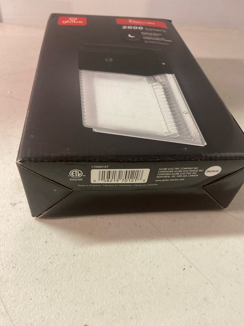 GLOBE Electric 23W Black Wall Pack 2000 Lumens Hardwired Automatic Dusk to Dawn Outdoor Integrated LED Flood Light Security Light, Spotlight, Outside House Lights