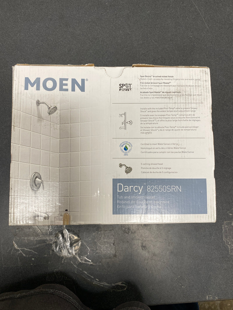 Moen 82550SRN Posi-Temp Pressure Balanced Tub and Shower Trim with Multi-Function Shower Head and Tub Spout from the Darcy Collection (Valve Included) - Spot Resist Brushed Nickel