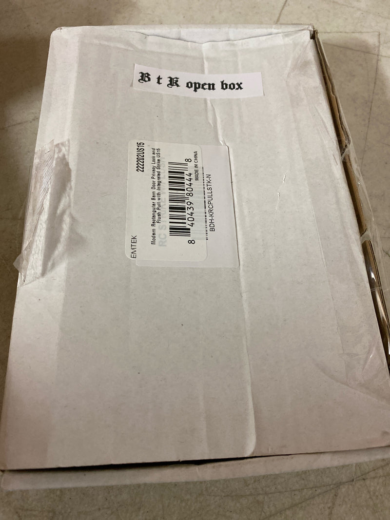 Emtek 222202US15 Modern Rectangular Surface Jamb Mounted Privacy Lock with Flush Pull and Integrated Strike for Barn Doors - Satin Nickel