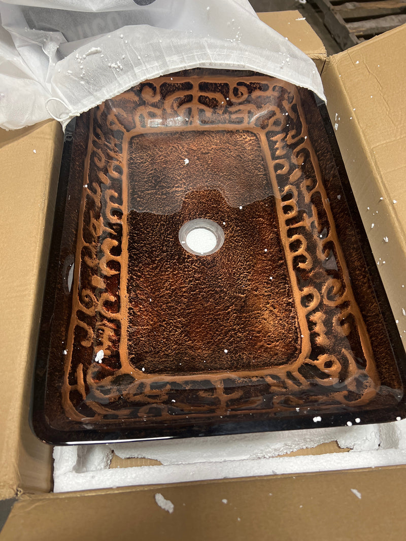 VIGO Golden 22.25 inch L x 14.5 inch W Over the Counter Freestanding Glass Rectangular Vessel Bathroom Sink in Gold and Brown Fusion - Sink for Bathroom VG07045