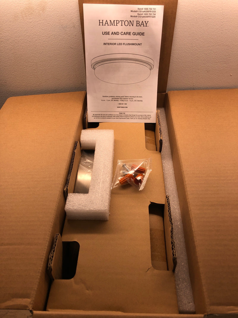 Hampton bay CG1aA026FR1D25 Chilton 15 in. Light Brushed Nickel Adjustable CCT Integrated LED Ceiling Flush Mount Fixture with Glass Shade