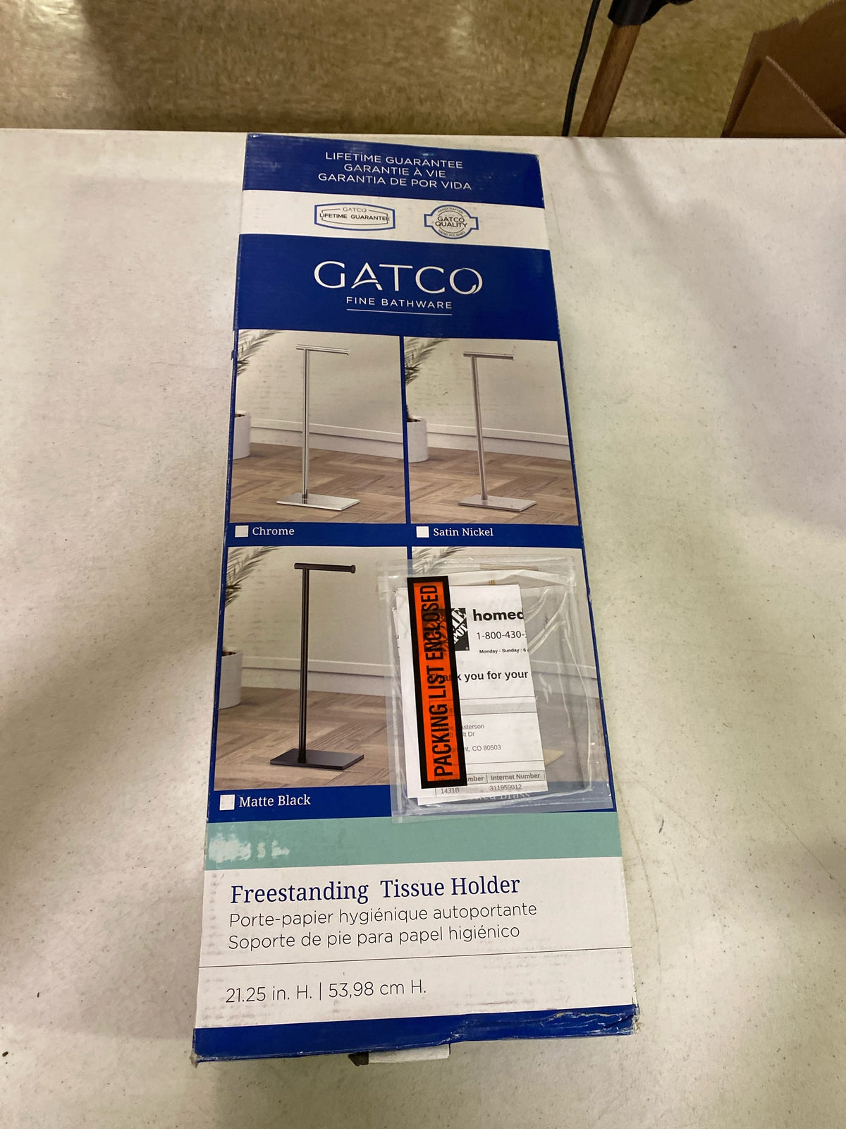 Gatco 1431B Latitude II Square Freestanding Toilet Paper Holder in Brushed Brass