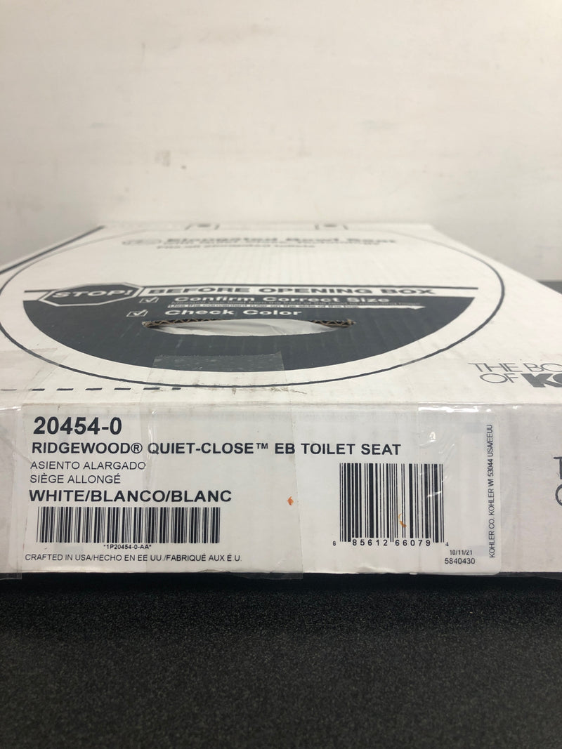 Kohler K-20454-0 Ridgewood Elongated Molded Wood Toilet Seat with Quiet-Close - White