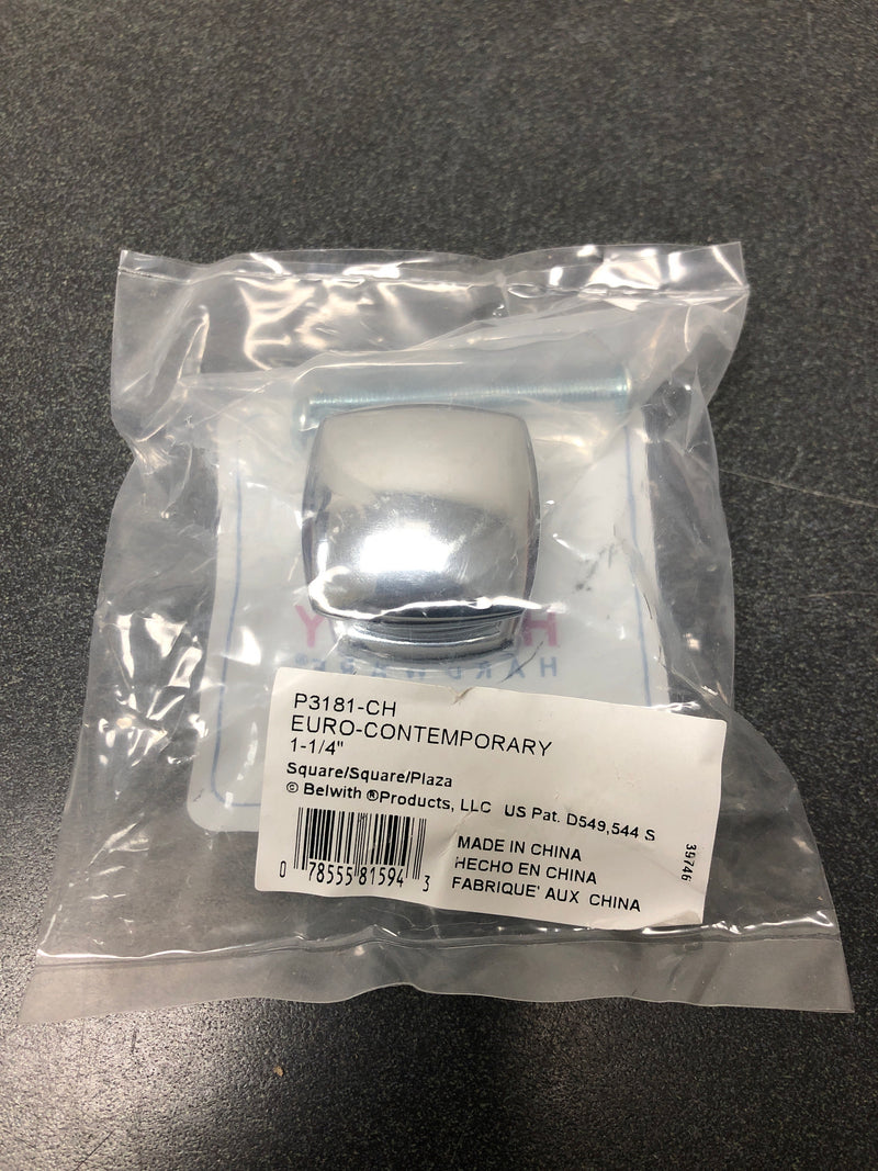 Hickory Hardware P3181-CH Euro Contemporary 1-1/4 Inch Square Cabinet Knob - Chrome