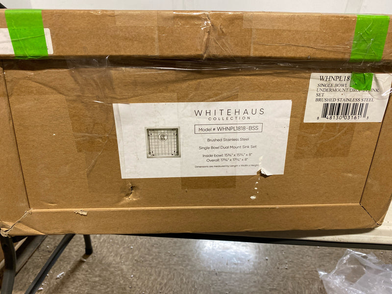 Whitehaus WHNPL1818-BSS Noah Plus 17-3/4" Single Basin Kitchen Sink for Undermount or Drop-In Installation - Includes Matching Sink Grid and Strainer - Brushed Stainless Steel