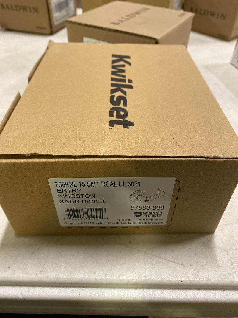 Kwikset 756KNL 15 SMT RCAL UL Kingston Satin Nickel Round Keyed Entry Reversible Door Lever featuring SmartKey Security