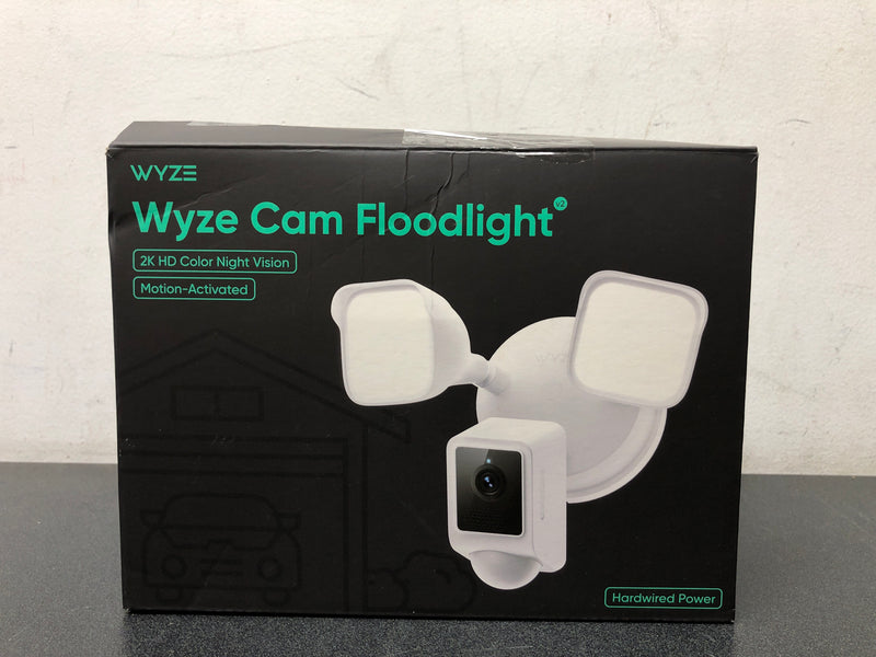 Wyze WYZECFL2 Wired Outdoor Wi-Fi Floodlight v2 Home Security Camera with 2K Video, Color Night Vision, Motion Activated LEDs - White