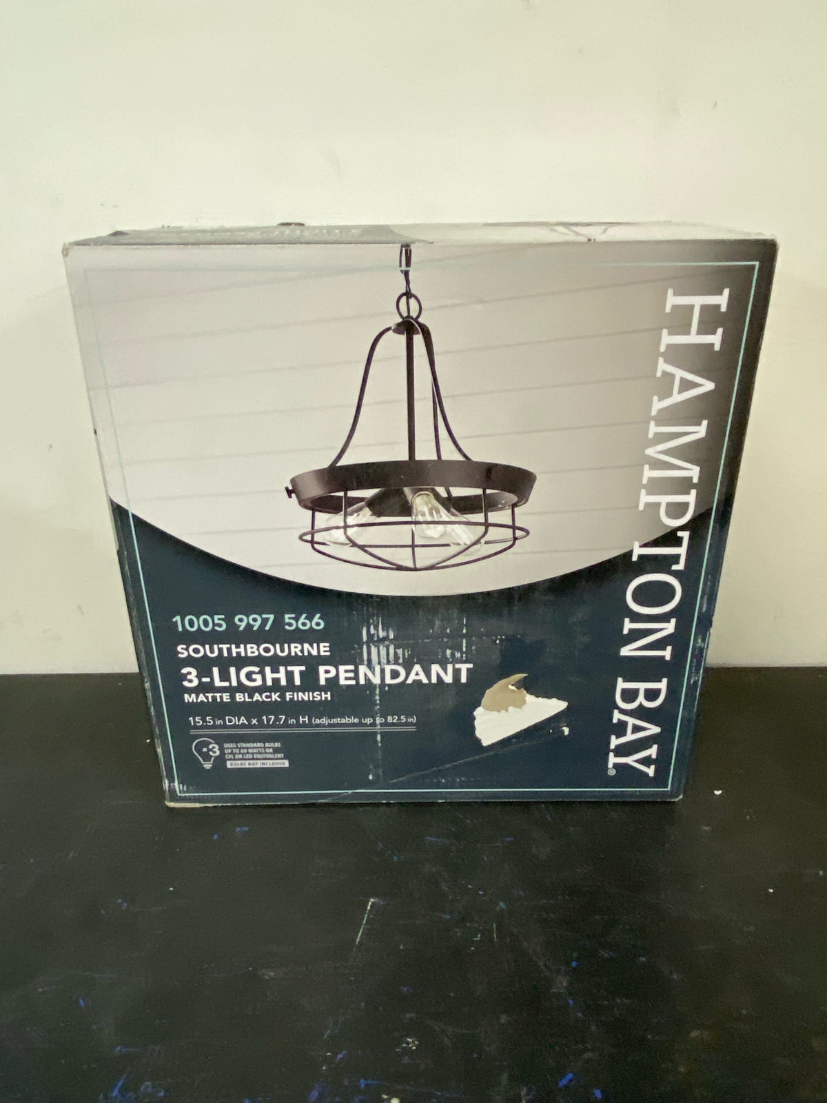 Hampton bay DSHD19522P Southbourne 3-Light Matte Black Pendant with Open Steel Cage Frame