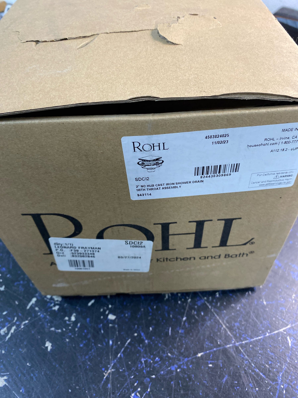 Rohl SDCI2 Cast Iron 2" No Hub Spa Shower Drain Body Kit - N/A