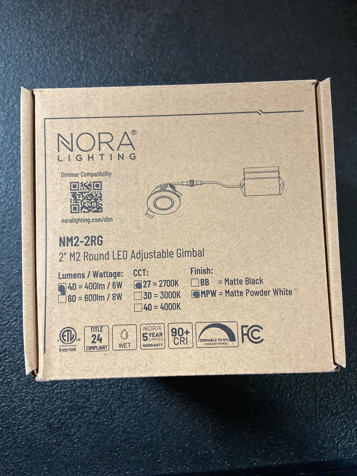 Nora NM2-2RG4027MPW 2" Mini Recessed Gimbal, 400 Lumens - No Housing Required (Matte Powder White, 2700K)