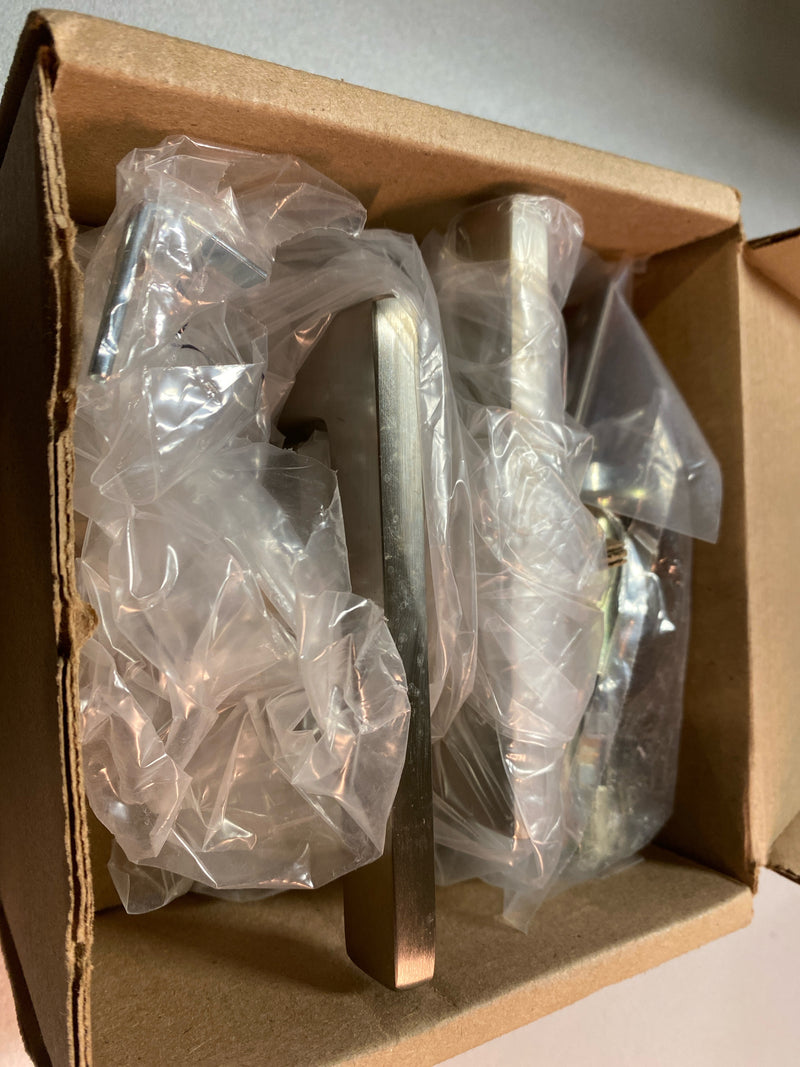 Emtek 5212HLOUS15LH Helios Left Handed Privacy Door Lever Set with Modern Rectangular Rose - Satin Nickel