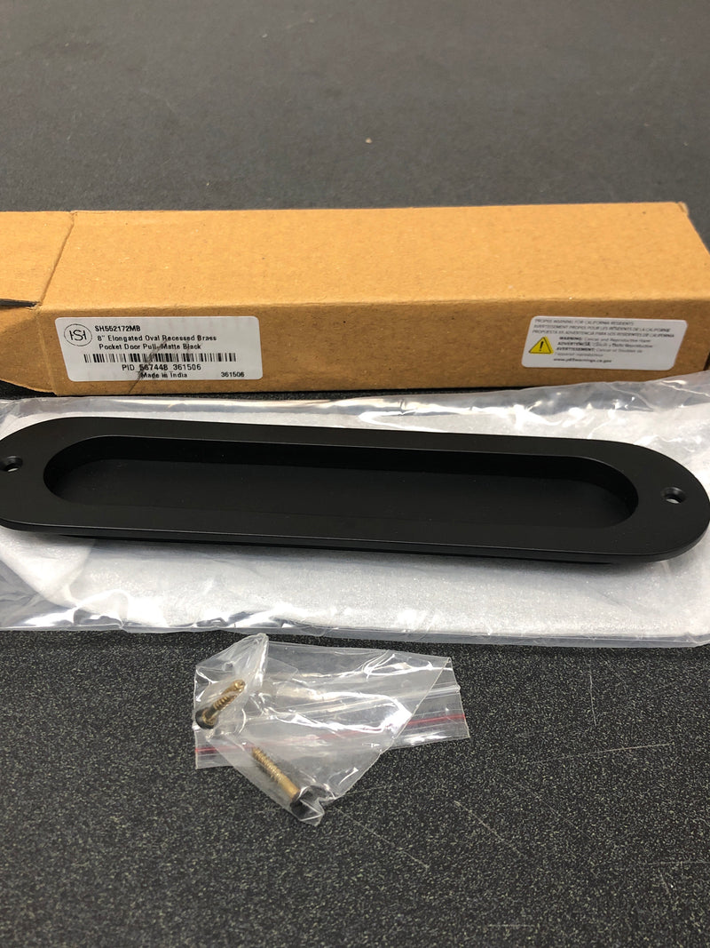 Signature Hardware 483745 8" Elongated Oval Recessed Pocket Door Pull - Matte Black