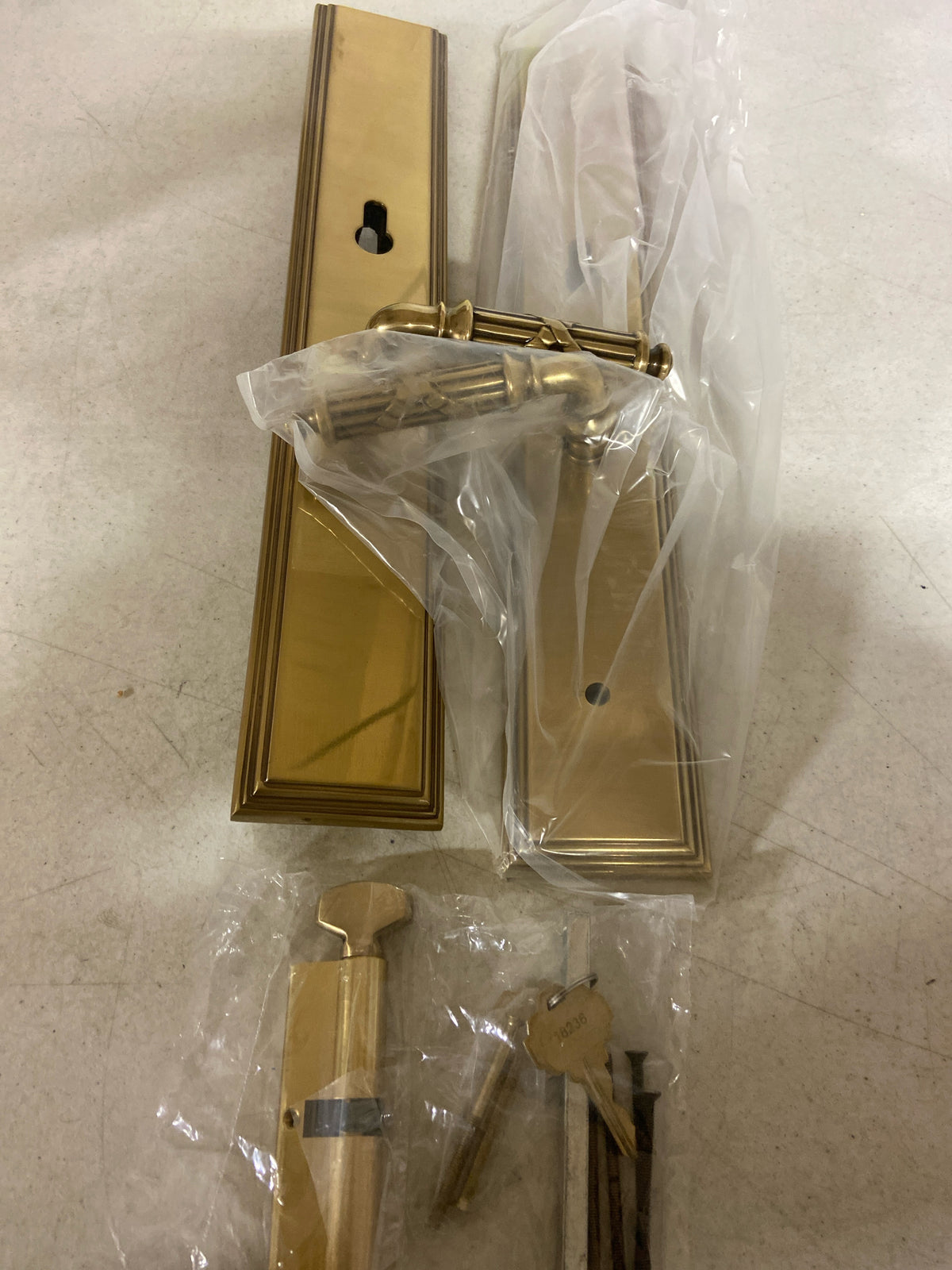 Emtek 1L1M55US7LH Brass Modern Door Configuration 5 Inactive Multi Point Trim with European Cylinder Below Handle - French Antique