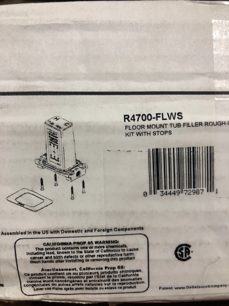 Delta Floor Mounted Tub Filler Rough In Valve - With Stops