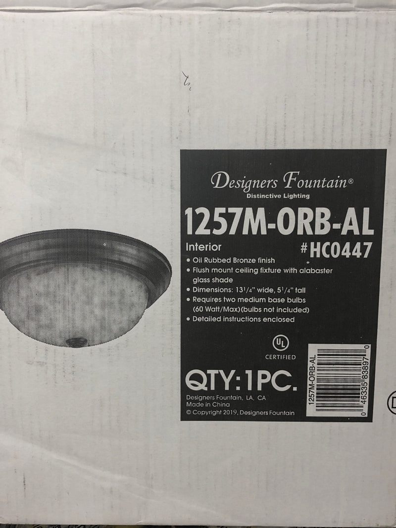 Designers Fountain 1257M-ORB-AL 2 Light 13.25" Flush Mount with Alabaster Glass - Oil Rubbed Bronze