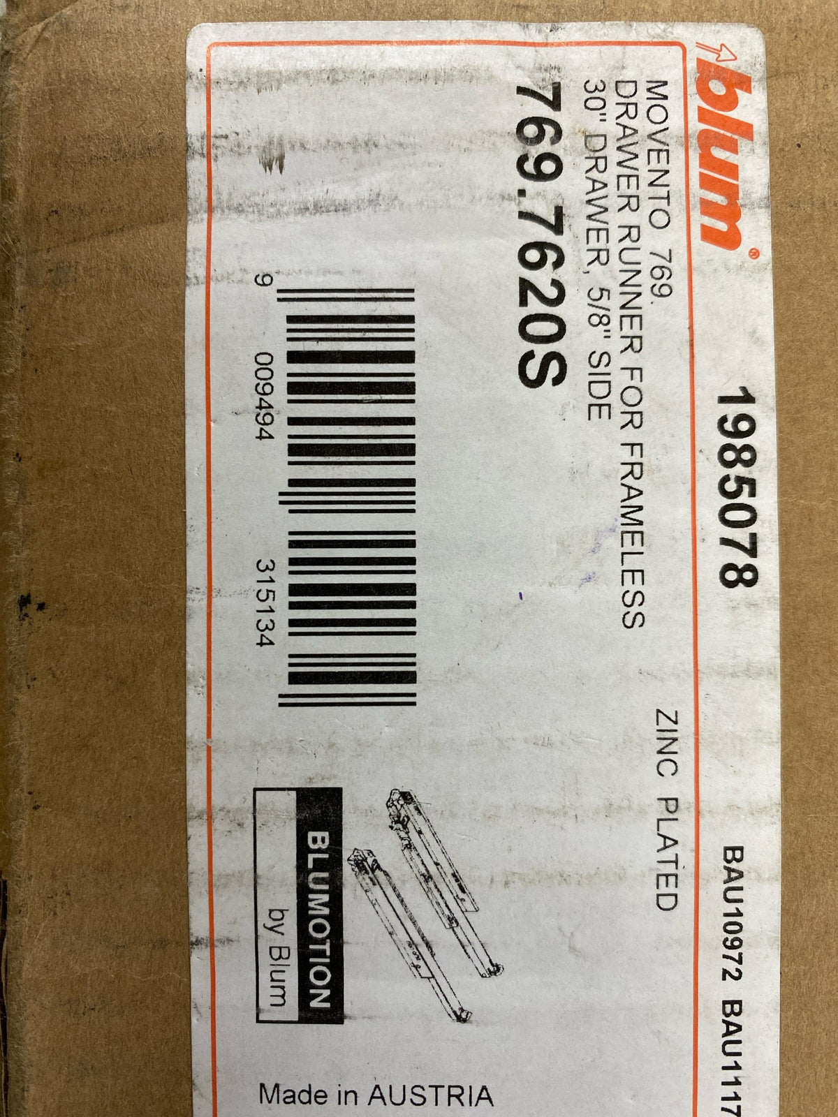 Blum 769.7620S Movento Heavy Duty 30 Inch Full Extension Undermount Concealed Drawer Slides with 170 lbs. Weight Capacity and Soft Close - Pair - N/A