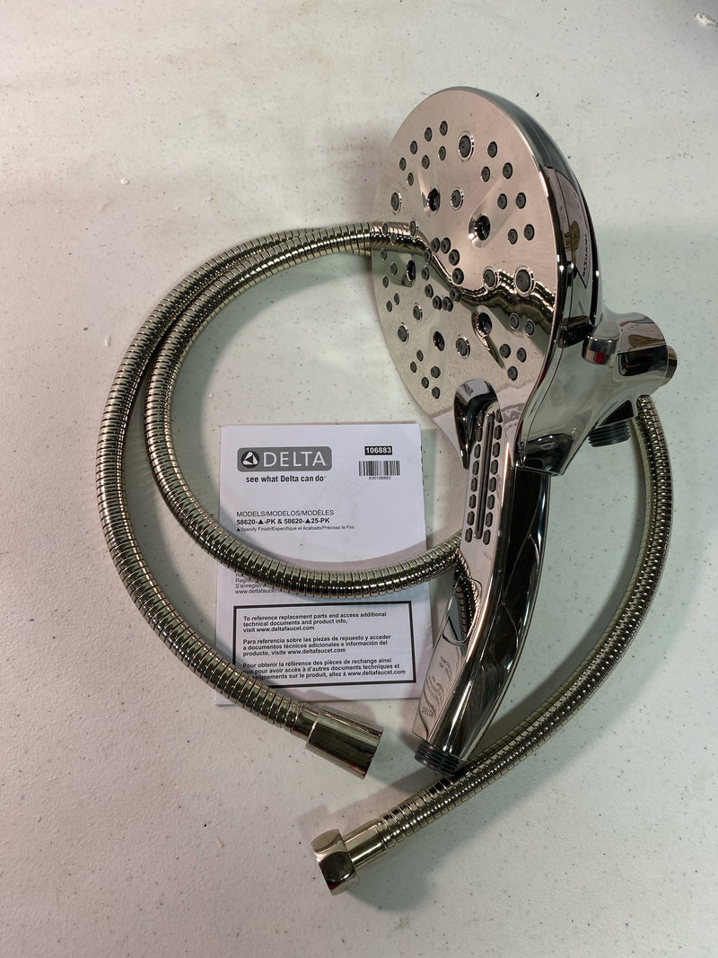Delta 58620-PN-PR25-PK Universal Showering In2ition 2.5 GPM Multi Function Shower Head with Touch-Clean, MagnaTite, and H2Okinetic Technology - Lumicoat Polished Nickel
