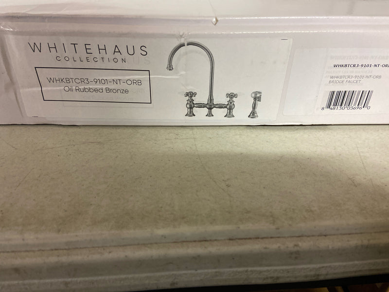 Vintage III Plus Bridge Faucet with Long Gooseneck Swivel Spout, Cross Handles and Solid Brass Side Spray