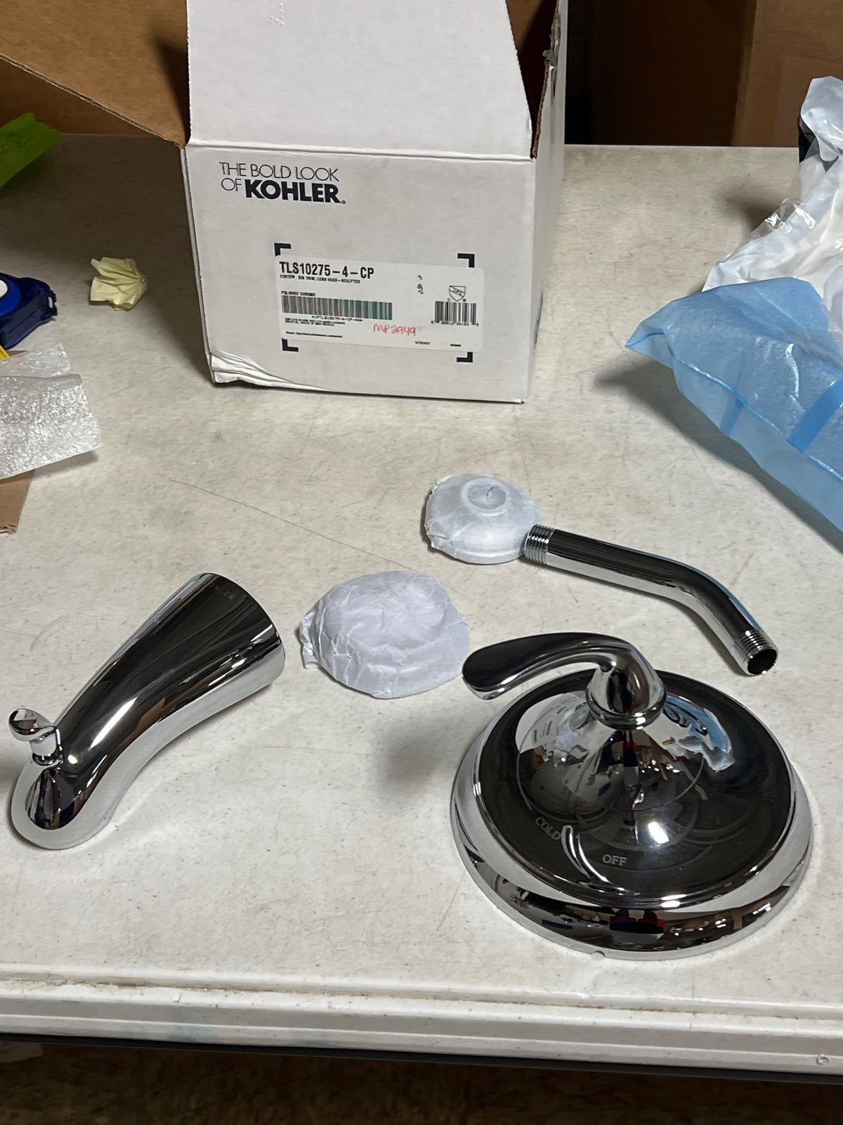 Kohler TLS10275-4-CP Forte Sculpted Rite-Temp Bath & Shower Valve Trim with Slip-Fit Spout, Less Showerhead Polished Chrome