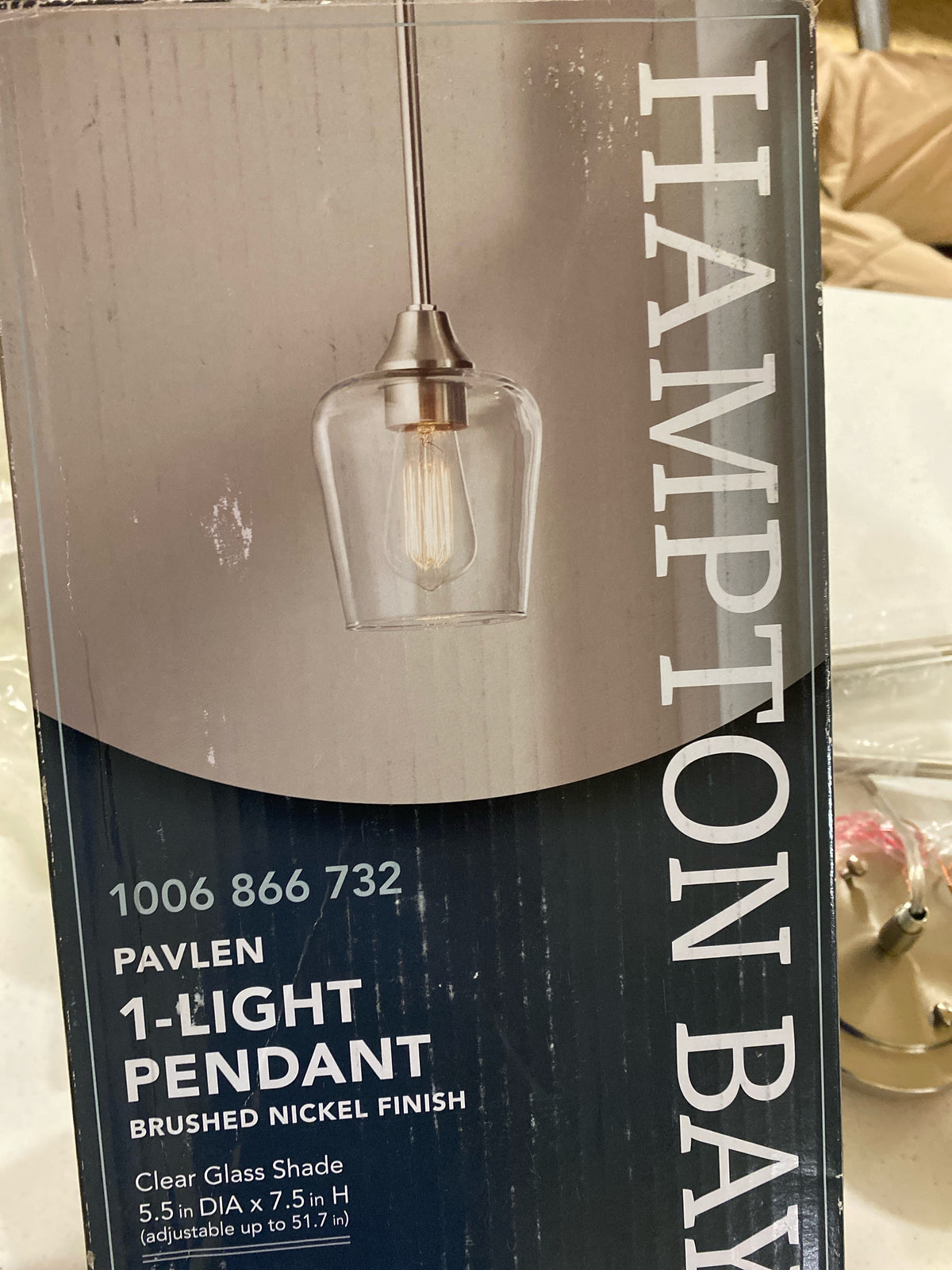 Hampton bay GS-P070809BN Pavlen 1-Light Brushed Nickel Contemporary Hanging Mini Pendant with Clear Glass Shade