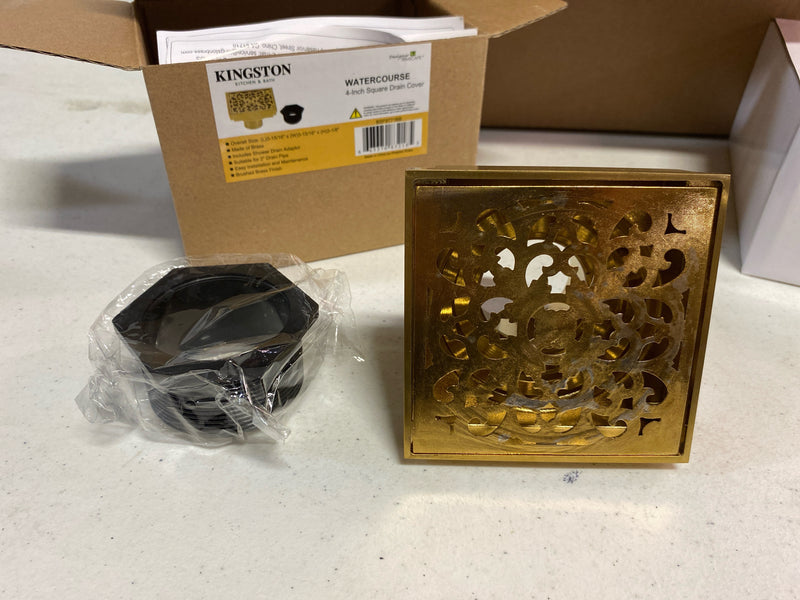 Kingston Brass BSFK9771BB Watercourse 4" Square Shower Drain, Brushed Brass