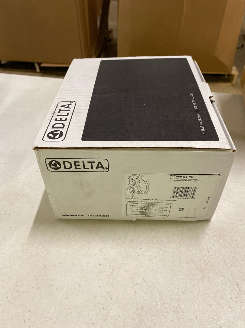 Delta Tetra Dual-Function Shower Handle Trim Kit with 3-Way Integrated Diverter, Brushed Nickel Shower System Valve with Diverter, Lumicoat Stainless T27889-SS-PR (Valve Not Included)