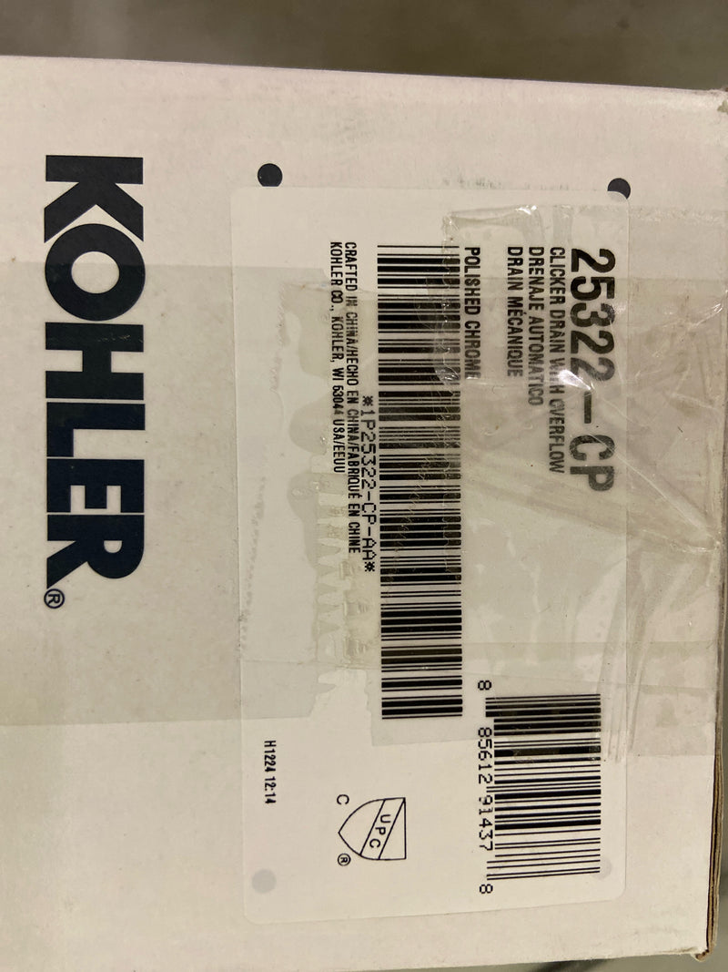 Kohler K-25322-CP Bathroom sink clicker drain with overflow, Polished Chrome