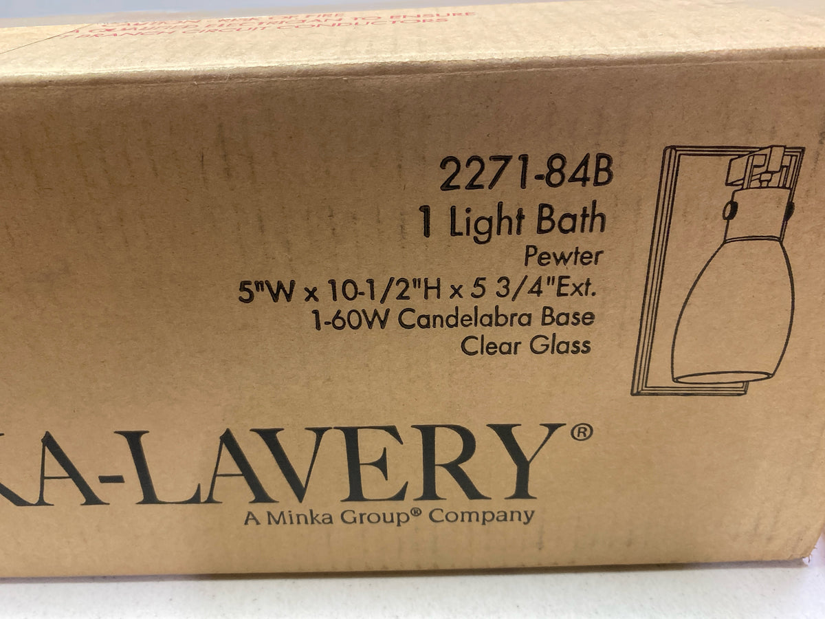 Minka Lavery 2271-84B Tiberia Vanity Bath Light, 1-Light, 60 Total Watts, 5-in H x 10.5-in W, Plated Pewter