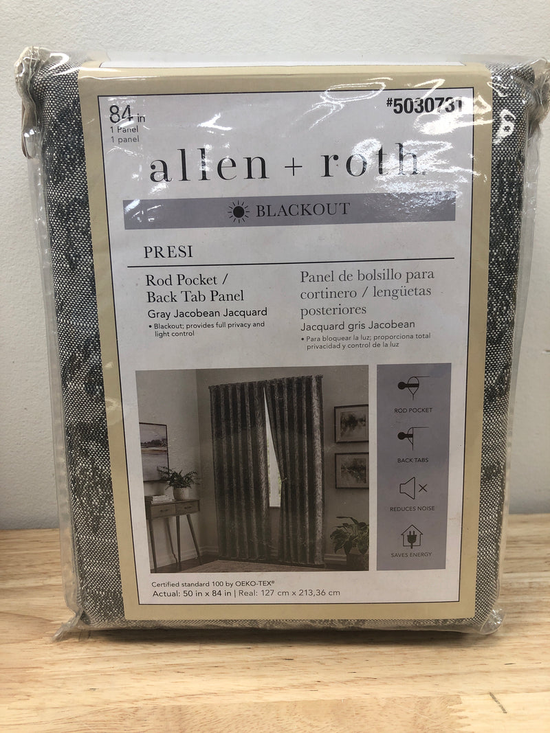 Allen + Roth  50” X 84” PRESI GRAY Blackout ROD POCKET Top Single Curtain Panel Presi