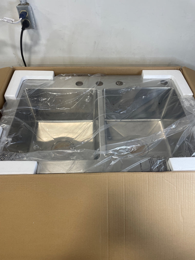 PROFLO Sault 33" Drop In Double Basin Stainless Steel Kitchen Sink - 4 Pre-drilled Holes