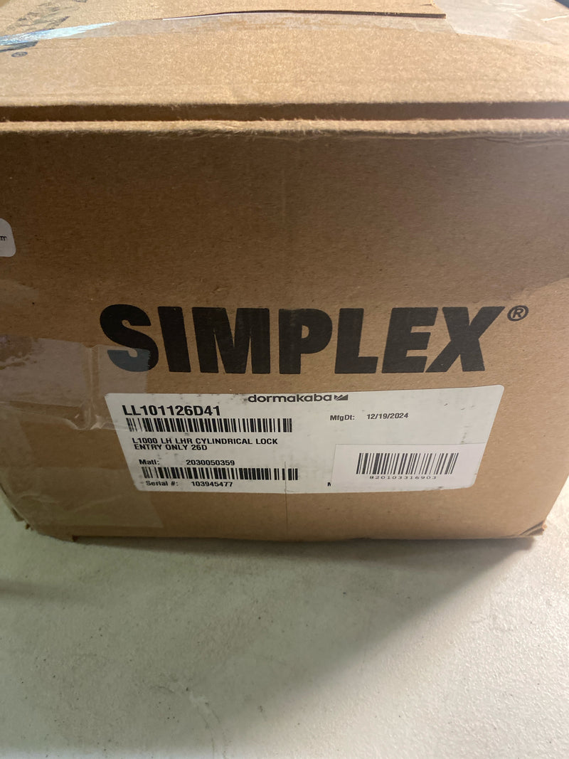 Simplex LL101126D Kaba L1000 Series Metal Mechanical Pushbutton Cylindrical Lock with Lever, 13mm Throw Latch, Floating Face Plate, 70mm Backset, Satin Chrome Finish, Left Hand