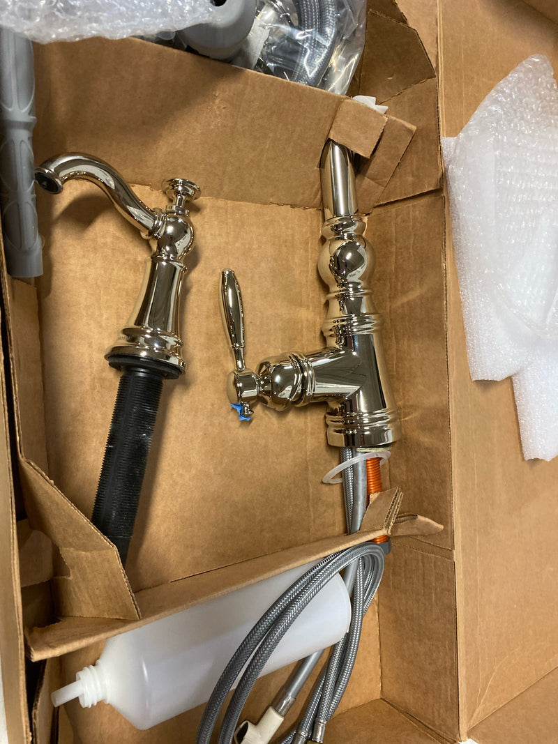 Moen S53004NL Weymouth Shepherd's Hook Pulldown Kitchen Bar Faucet Featuring Metal Wand with Power Clean, Polished Nickel