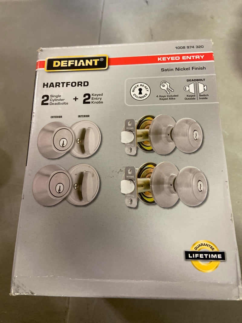 Defiant 32BGX2D1BD Hartford Satin Nickel Single Cylinder Keyed Entry Project Pack