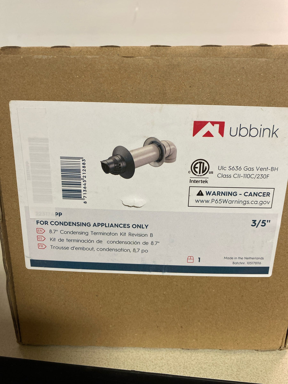 Rinnai 223174PP 8.7" Long Horizontal Termination Kit for Condensing Tankless Water Heaters - White